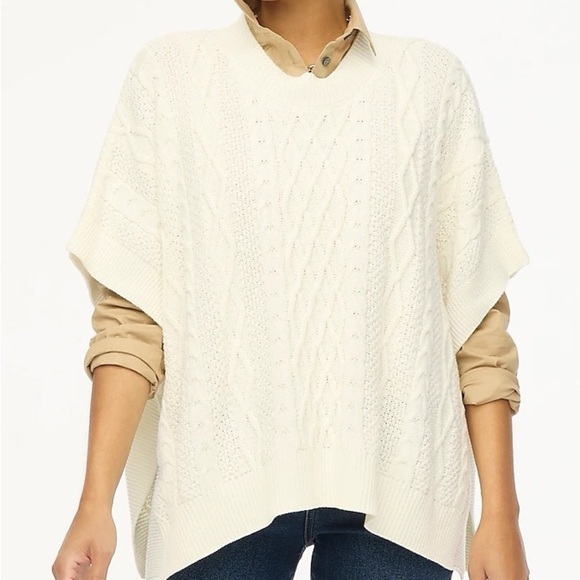J.Crew Fisherman Women's White Cable Knit Poncho Sweater, One Size - Picture 10 of 10